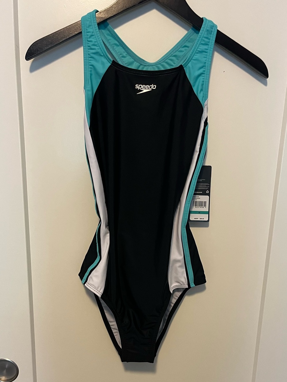Speedo Big girl, size16, NWT Infinity Splice Swimsuit in Black and Teal